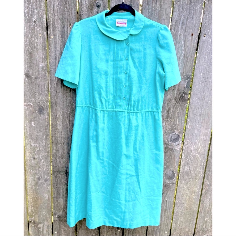 Vintage Teal Peter Pan Collar Dress with Pleats